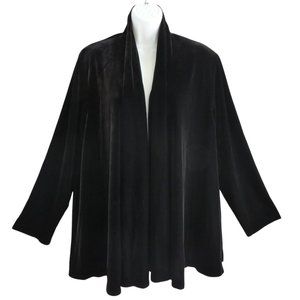 R&K Evening Vintage Velvet Swing Coat Black Plush Open Front Plus 16W